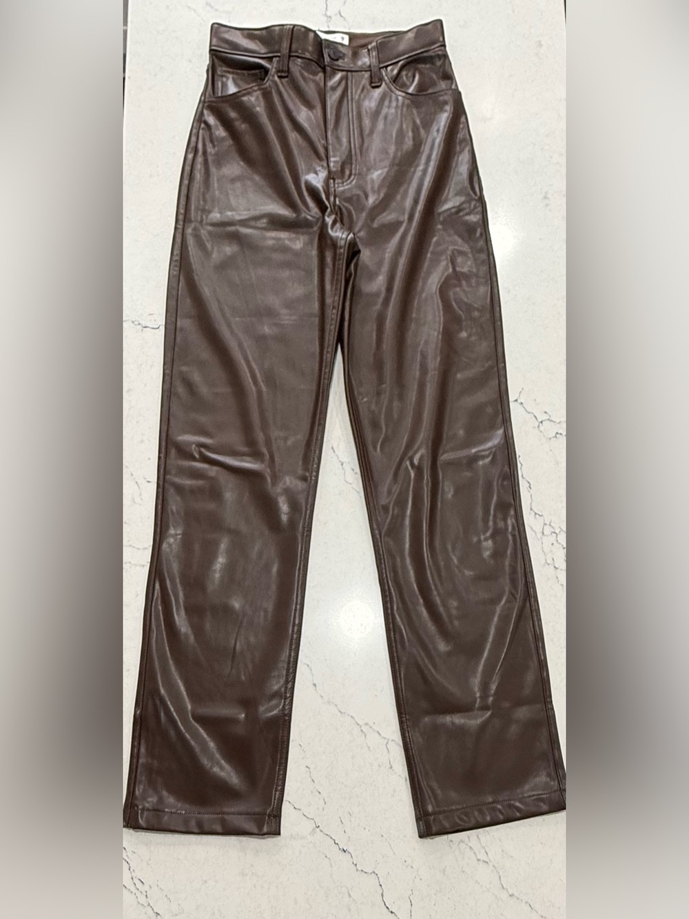 Abercrombie & Fitch Women's Brown Faux Leather Ultra High Rise Straight Pants 6